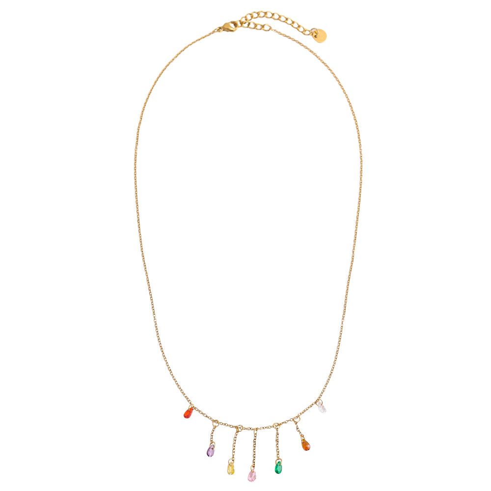 40cm colourful zirconia drop stainless steel necklace 