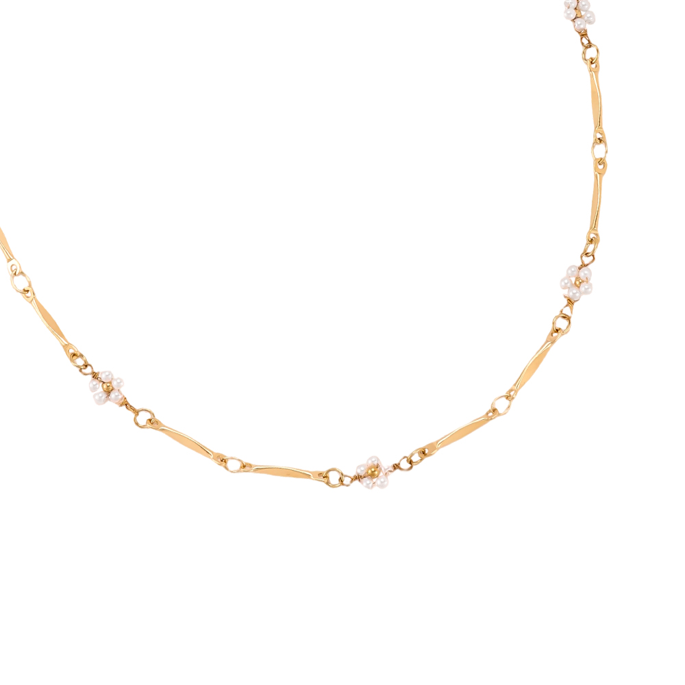 42cm pearl flower stainless steel necklace
