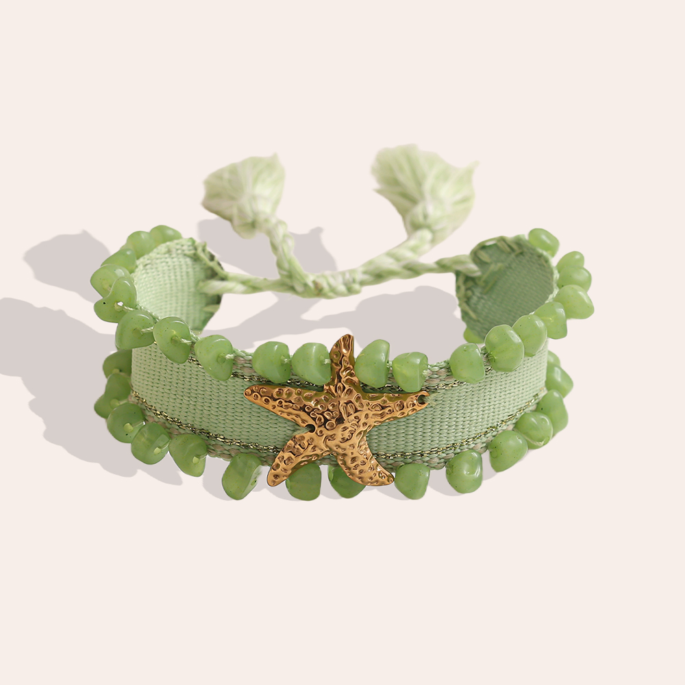 Starfish on a polyester bag Stainless steel bracelet   