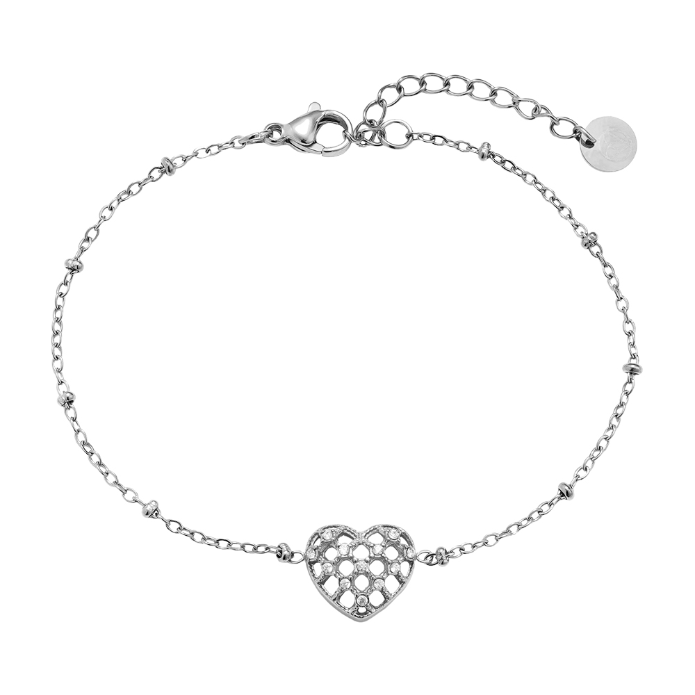 17cm Pretty Diamond Heart stainless steel bracelet   