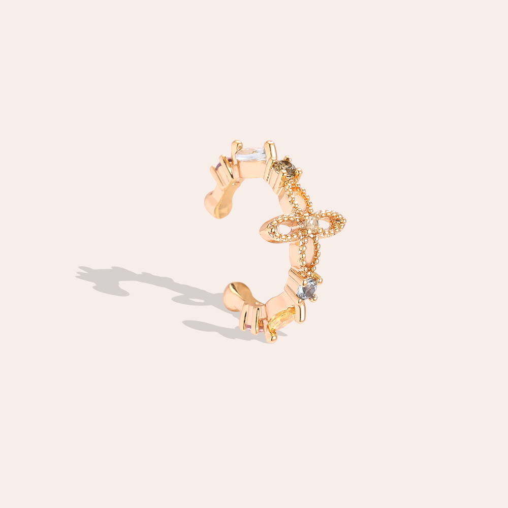 Gold-plated ear cuffs 15mm zirconia singular cloverleaf  