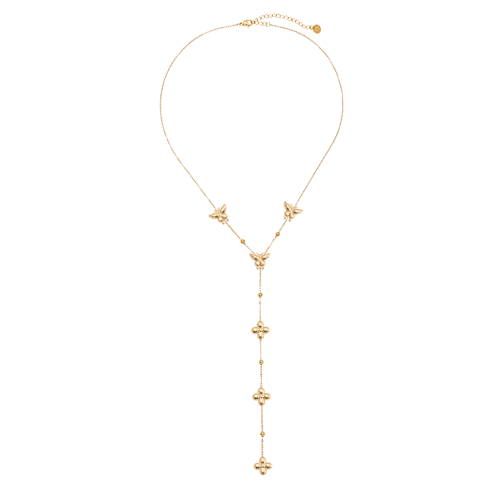41cm Y-chain with butterfly and flowers stainless steel necklace    