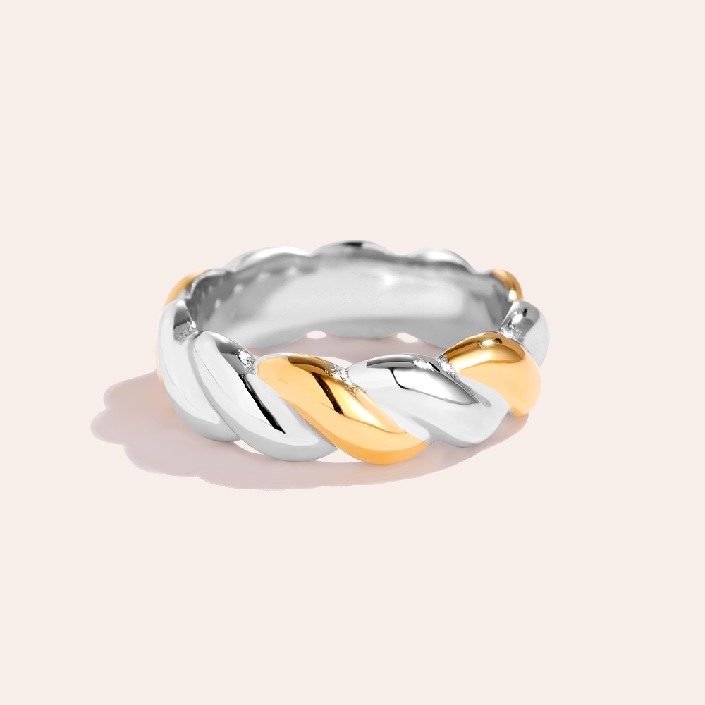 Twist Gold And Silver Stainless Steel Ring    