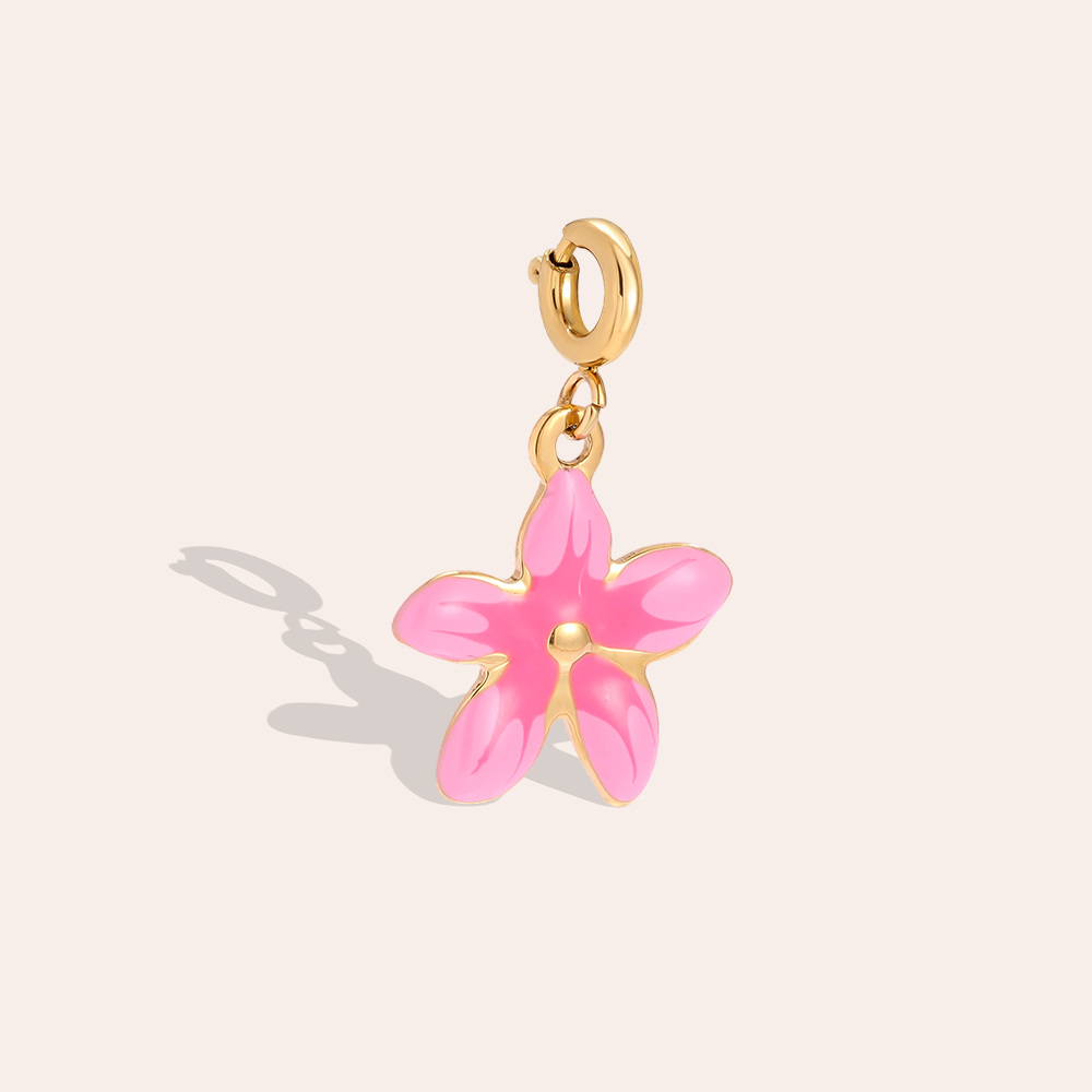 24mm pink flower with spring clasp stainless steel pendant      