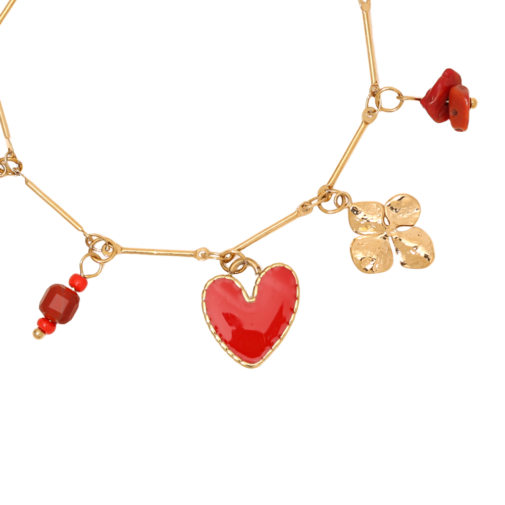 16cm red heart and flower stainless steel bracelet     