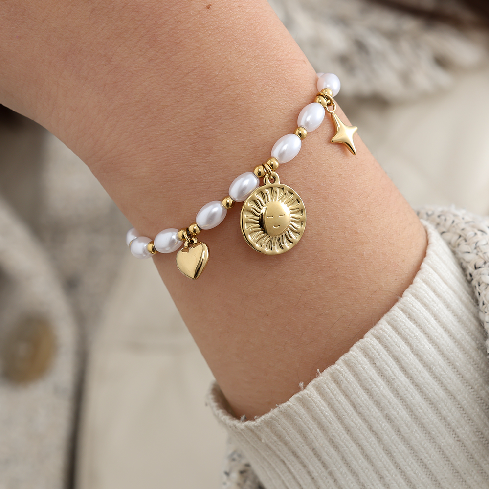 Stainless steel bracelet 17cm Pearl Chain With Charms