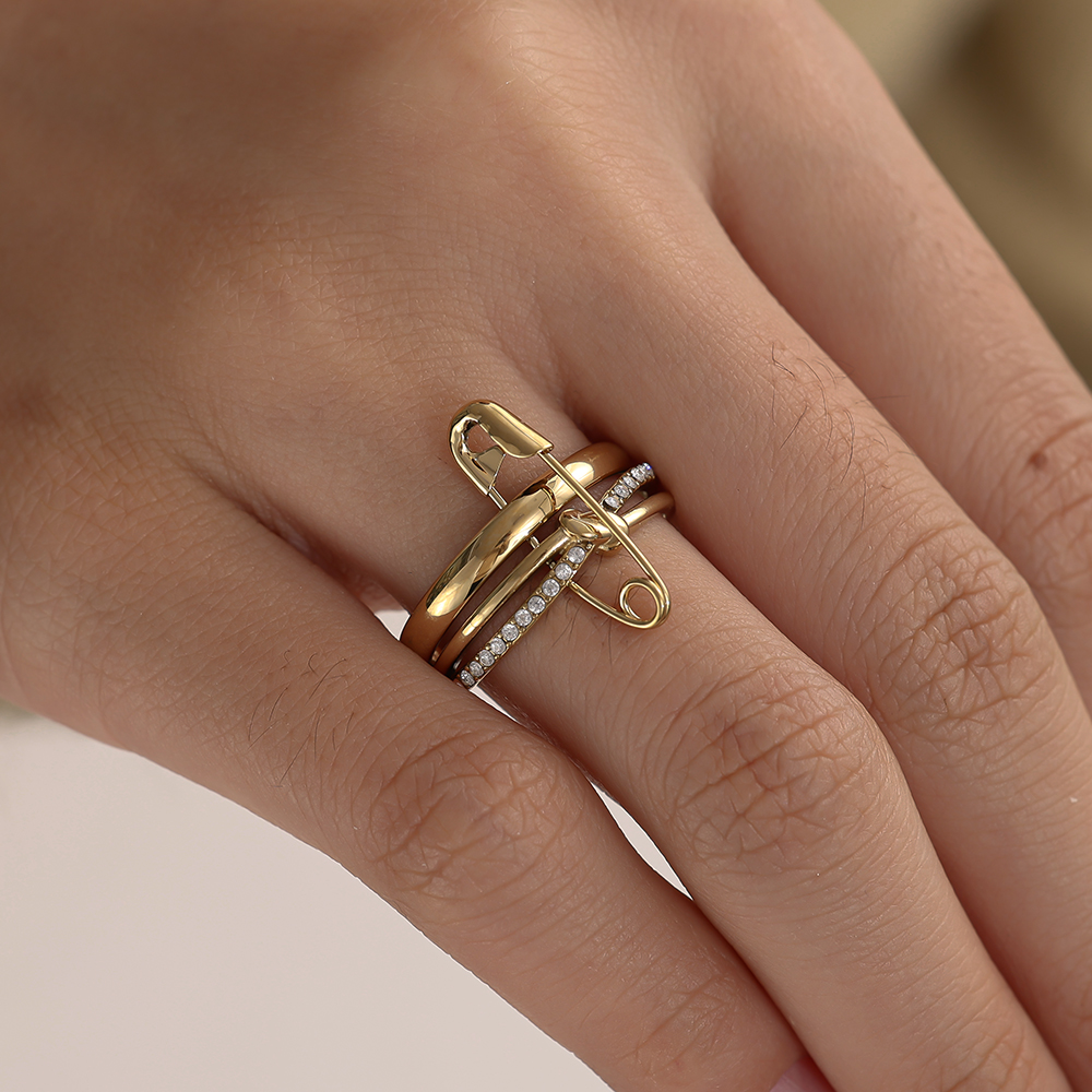  Three Layer Diamond Ring Set With Pin Stainless Steel Ring 