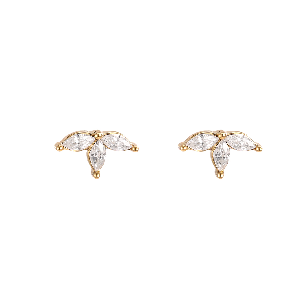 8mm zirconia leaf stainless steel earrings      