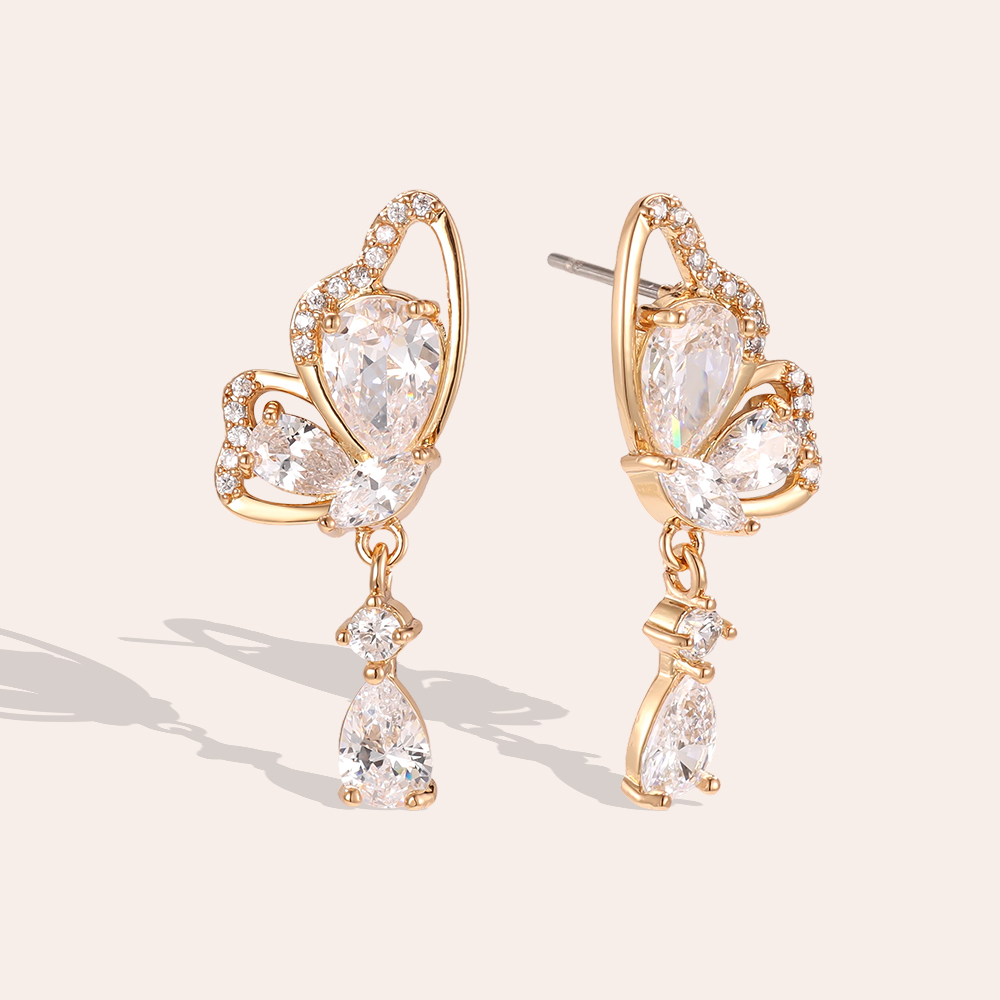 Gold-plated earrings 26mm zirconia butterfly