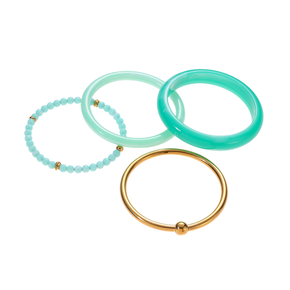 Stainless steel bangle set 6.5cm width 4 pieces acrylic 