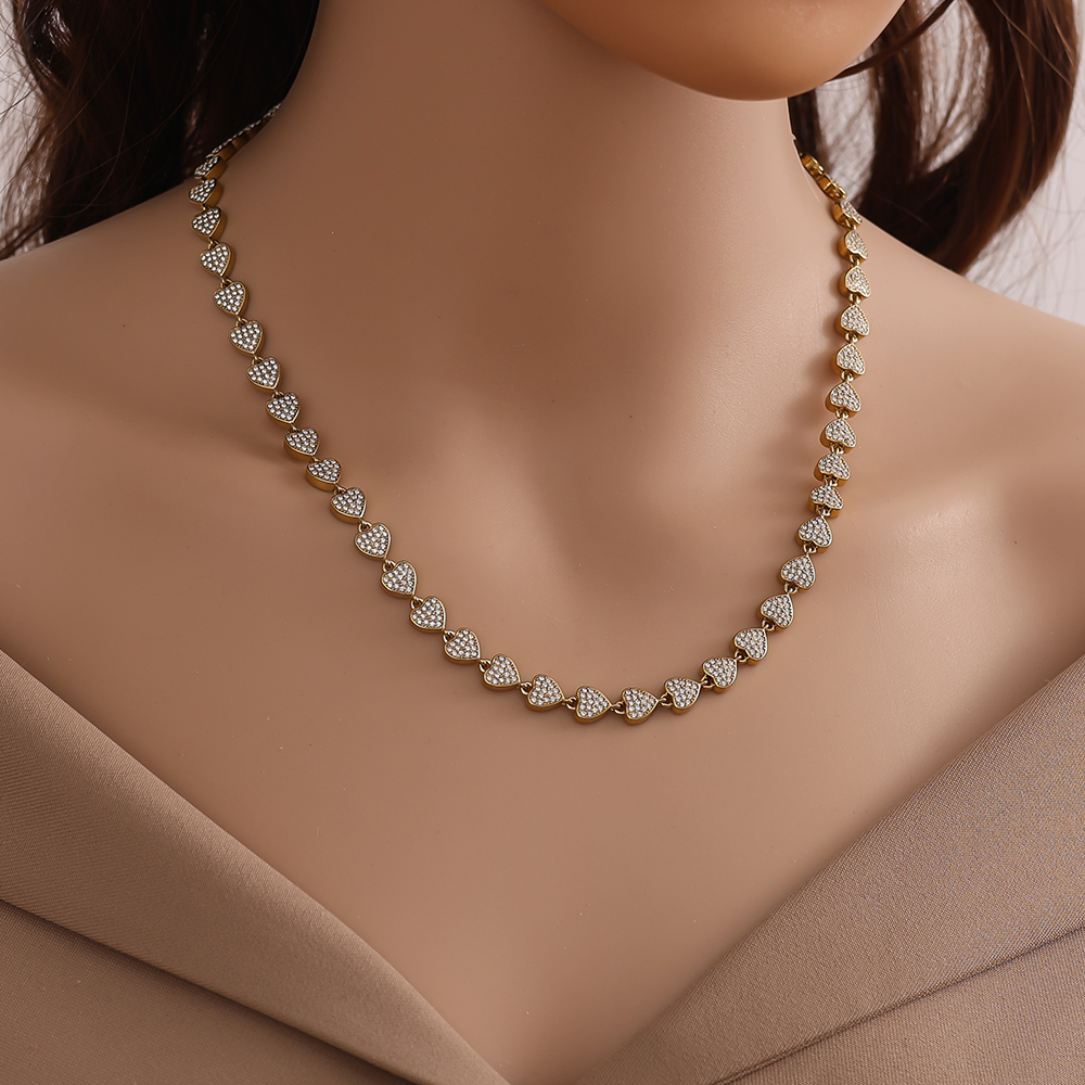 43cm Diamond Hearts Chain stainless steel necklace    