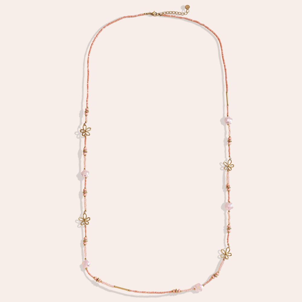 94cm small resin bead necklace with golden flowers stainless steel necklace        