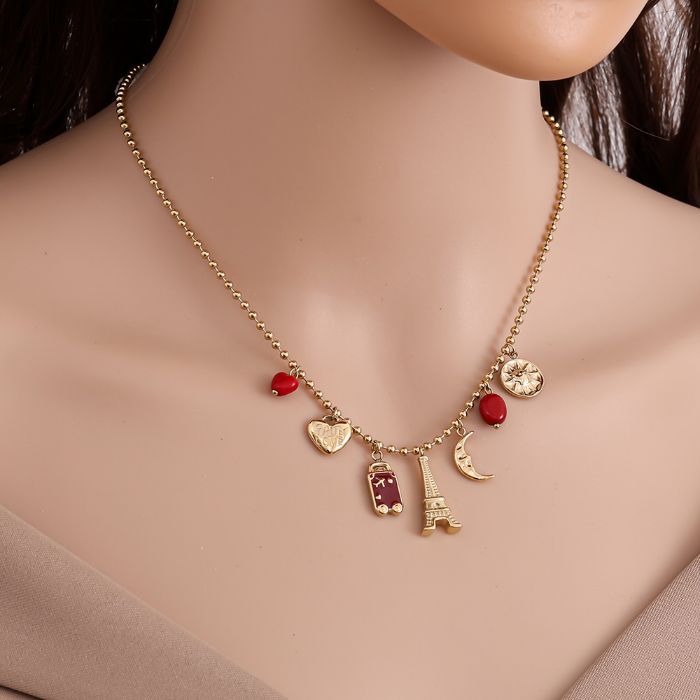 40cm Some Red Charms stainless steel necklace  