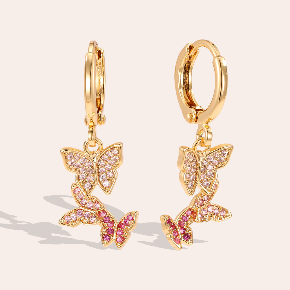 29mm three zirconia butterflies gold-plated earrings      