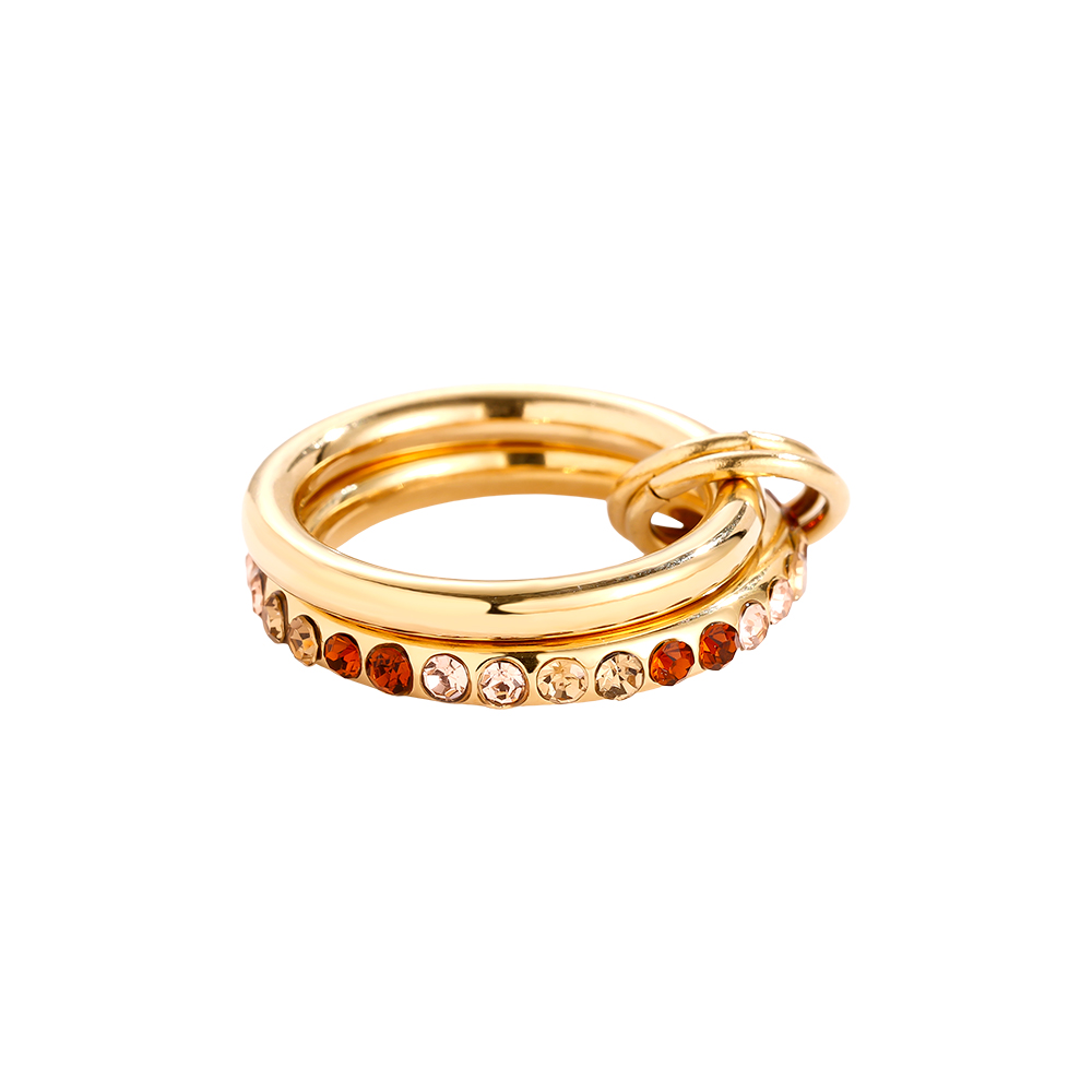 Two Layer Brown Colour Gradient Diamond Stainless Steel Ring    
