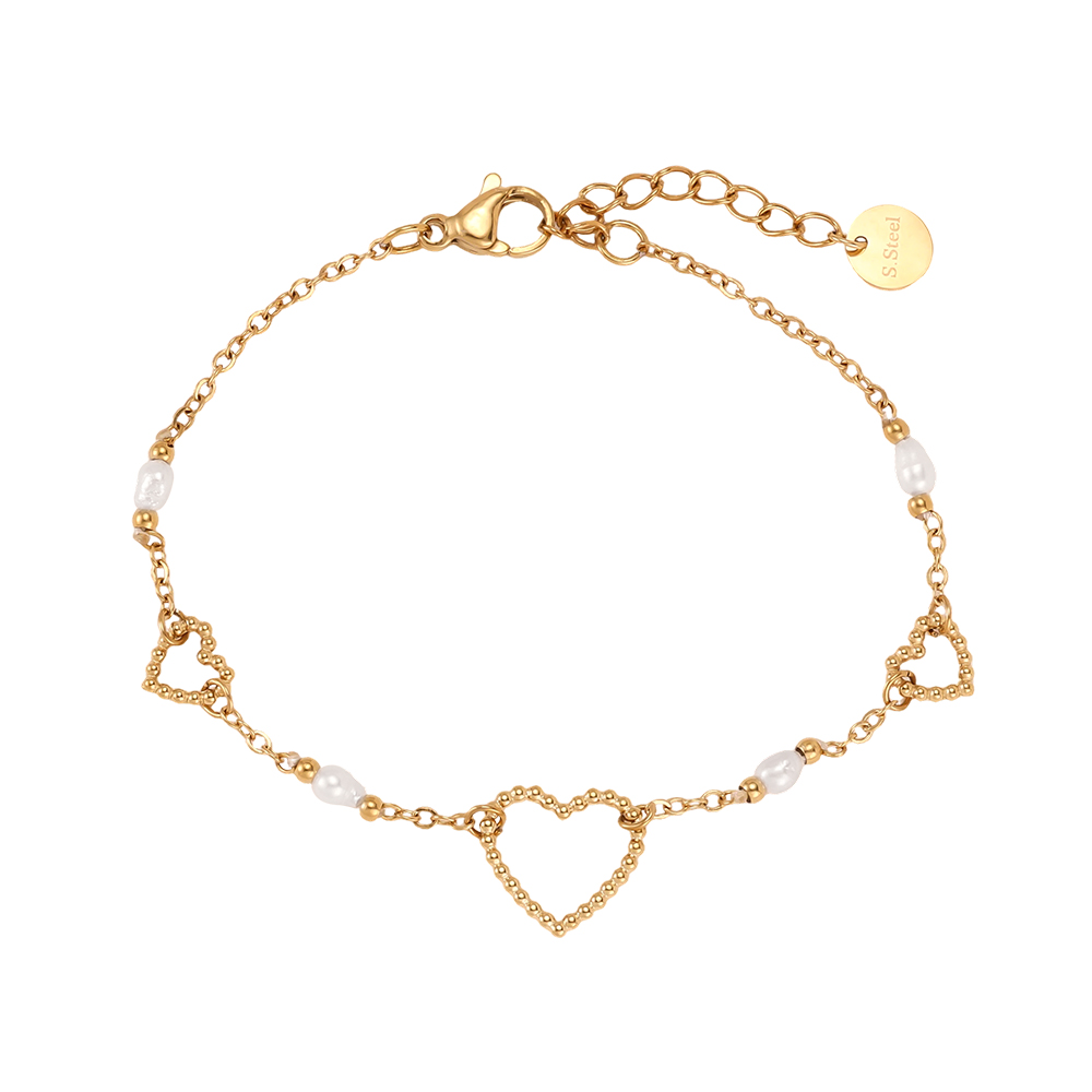 Stainless steel bracelet, 17 cm, with a pearl and a heart