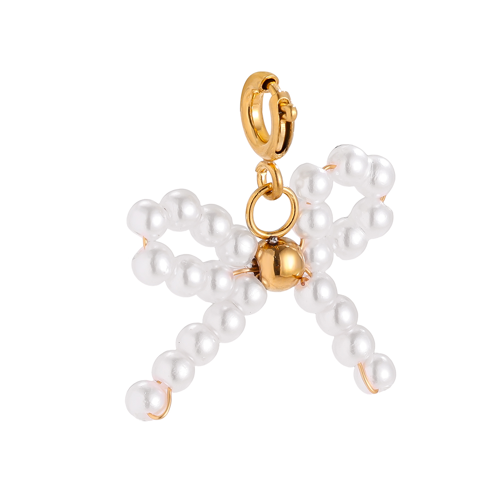 2cm Spring Clasp Pearl Bowtie Stainless Steel Pendant       