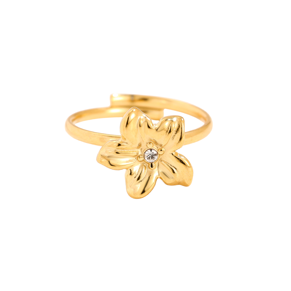 Flower With Diamond Stainless Steel Ring    