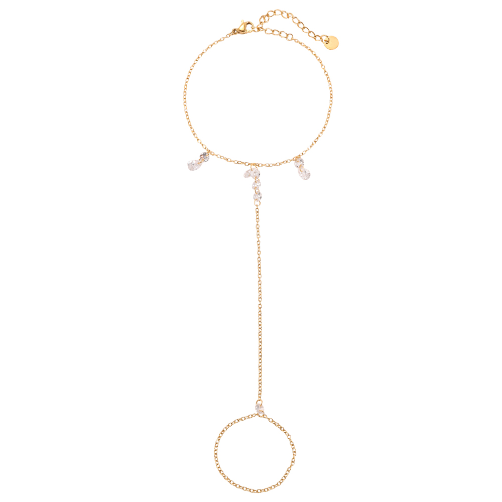 17cm Beautiful zirconia hand chain stainless steel bracelet     