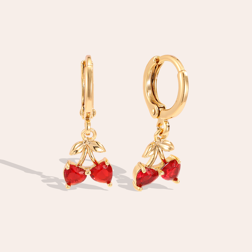 24mm zirconia cherry gold-plated earrings    