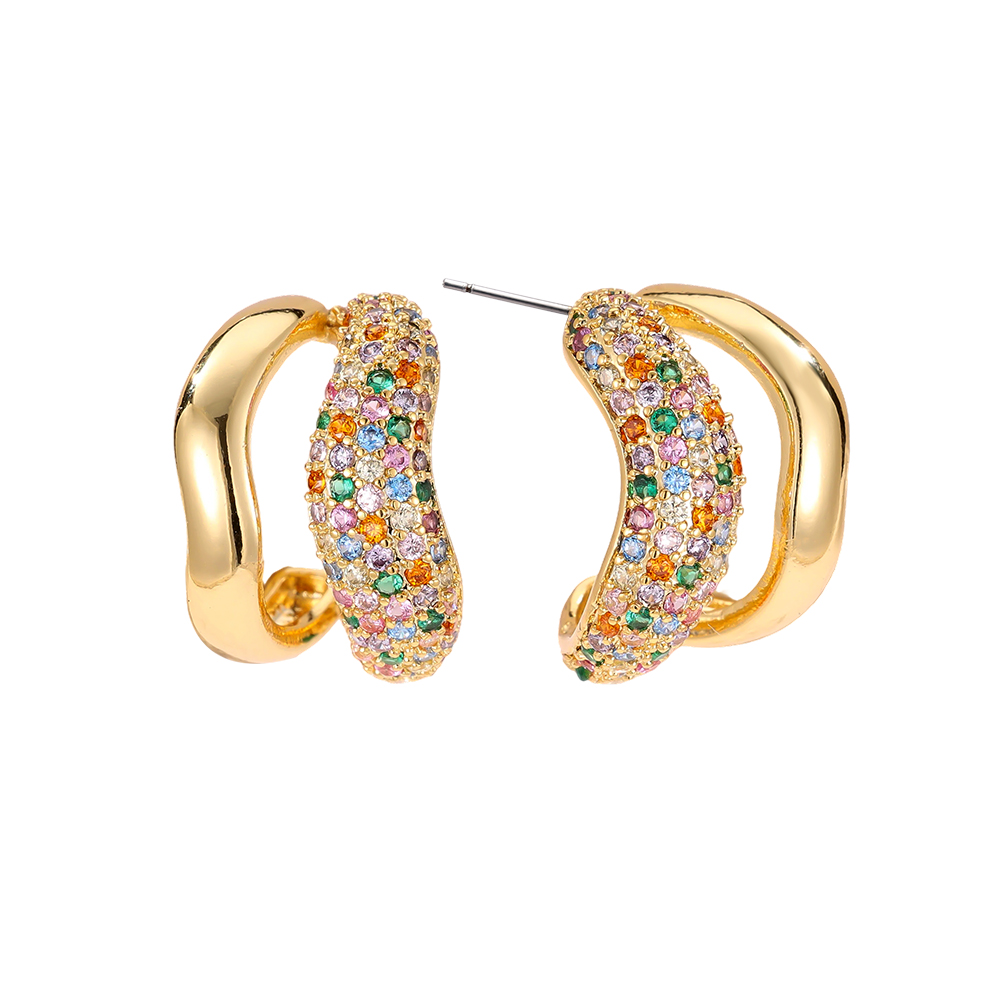 18mm Zirconia Double Layer Soft Wave Gold Plated Earrings   
