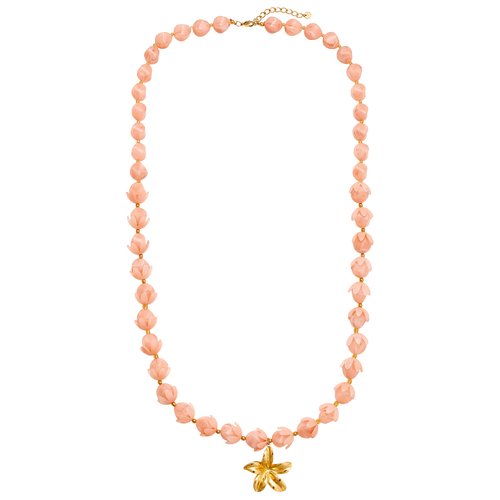 91cm Resin Flower Chain Stainless Steel Necklaces   
