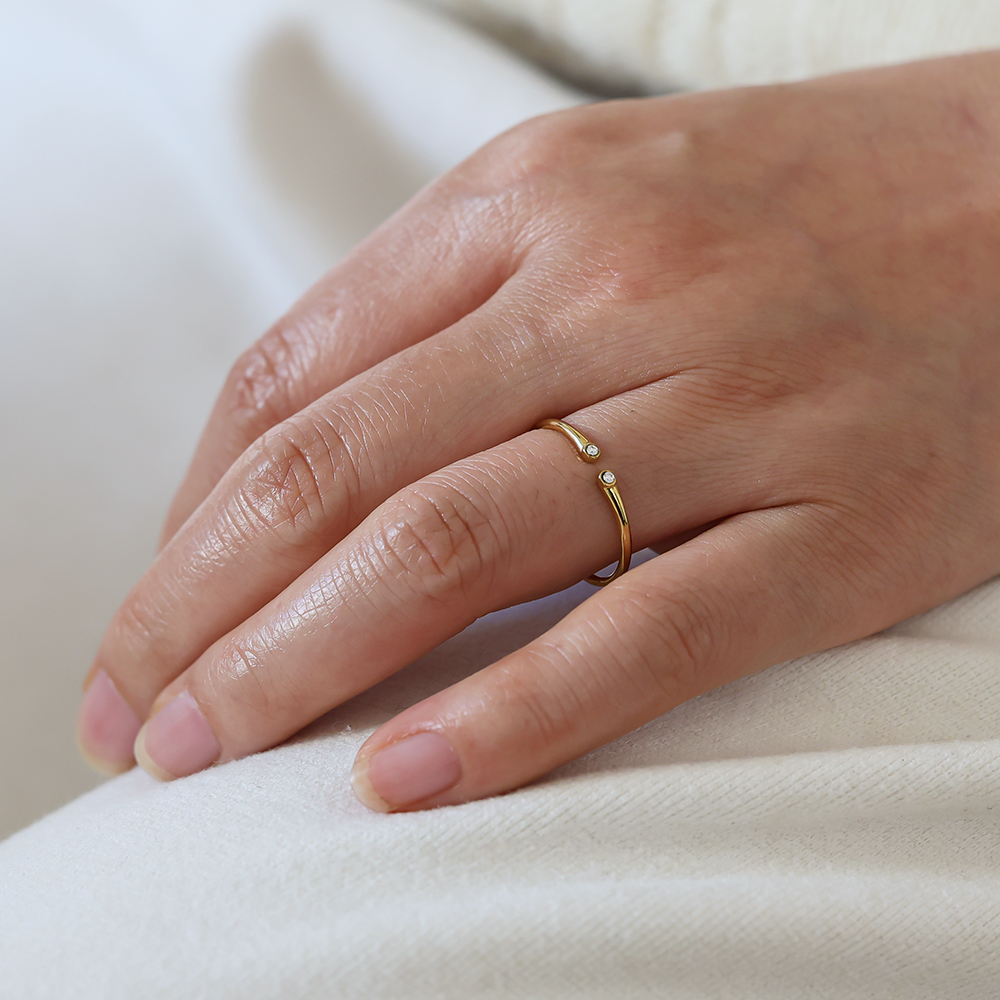 Adjustable open zirconia stainless steel ring