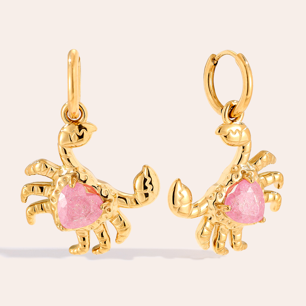 3.3cm Crab And Diamond Stainless Steel Earrings        