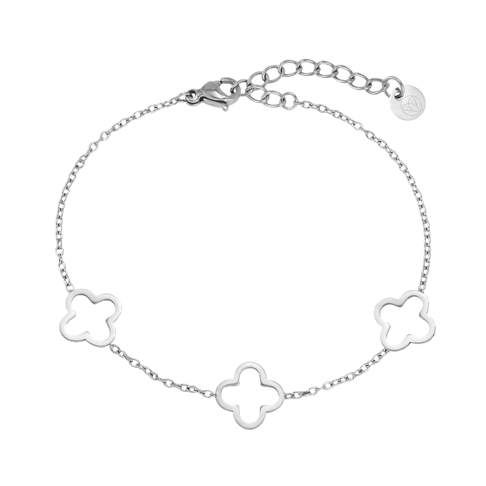 Stainless steel bracelet, 17 cm, simple shamrock design