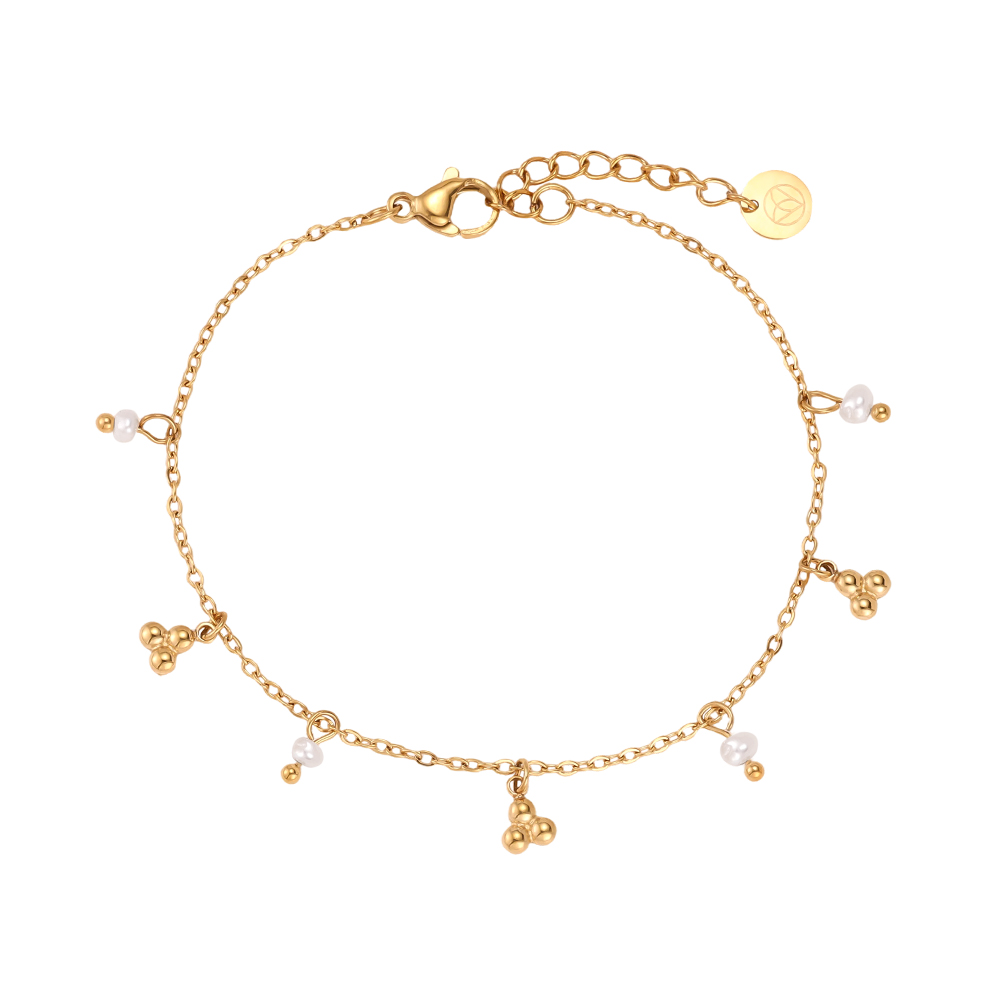 Stainless steel bracelet, 17 cm, with beads and gold dots