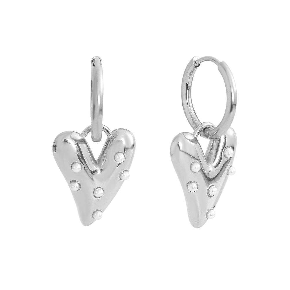 3cm heart with small beads stainless steel earrings     