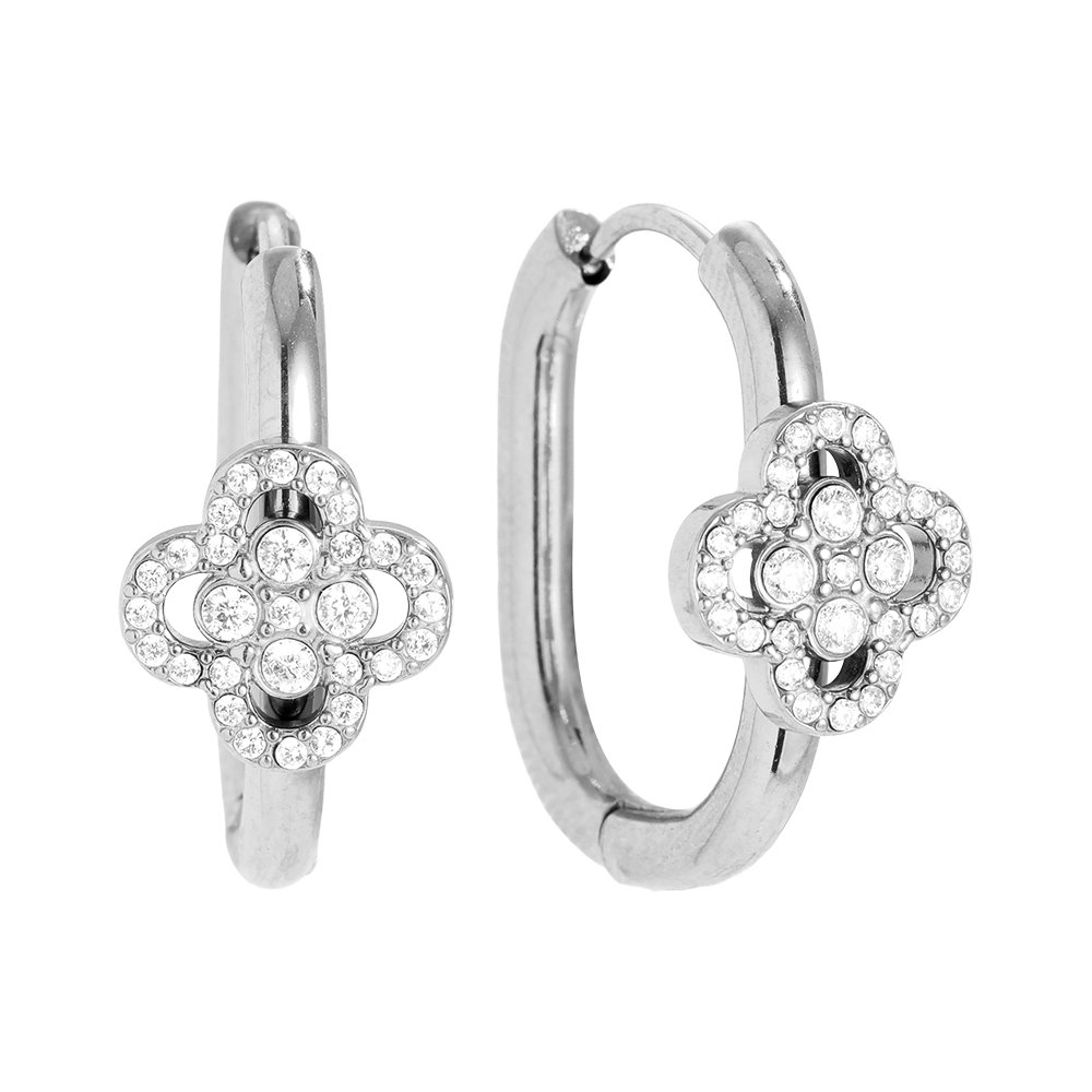 2cm Diamond Lucky Flower Hoop Stainless Steel Earrings    2cm Diamond Lucky Flower Hoop Stainless Steel Earrings
