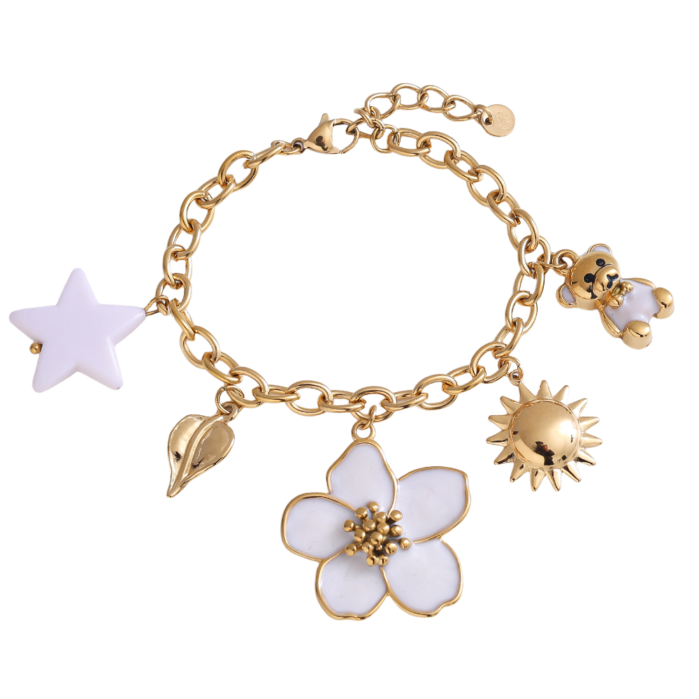 17cm acrylic flower star teddy stainless steel bracelet