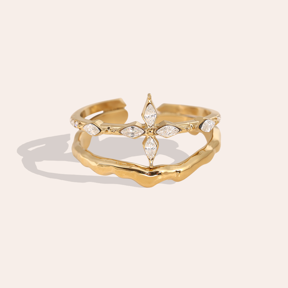 Adjustable double-layered cross flowers with zirconia double stainless steel ring    