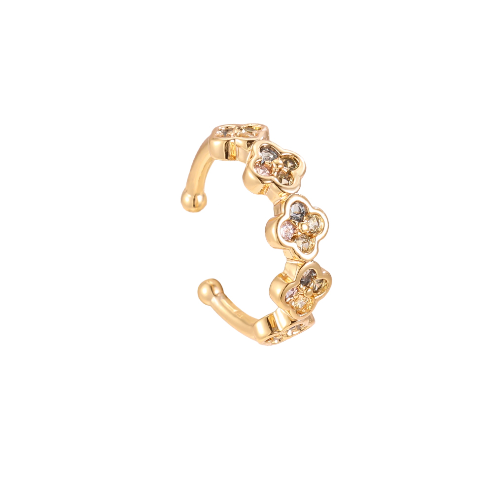 Gold-plated ear cuffs 14mm zirconia small cloverleaf  