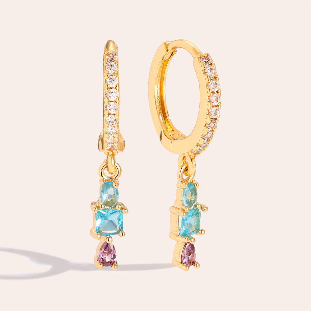 2.5cm Some Blue Diamonds Gold-plated Earrings        2.5cm Some Blue Diamonds Gold-plated Earrings