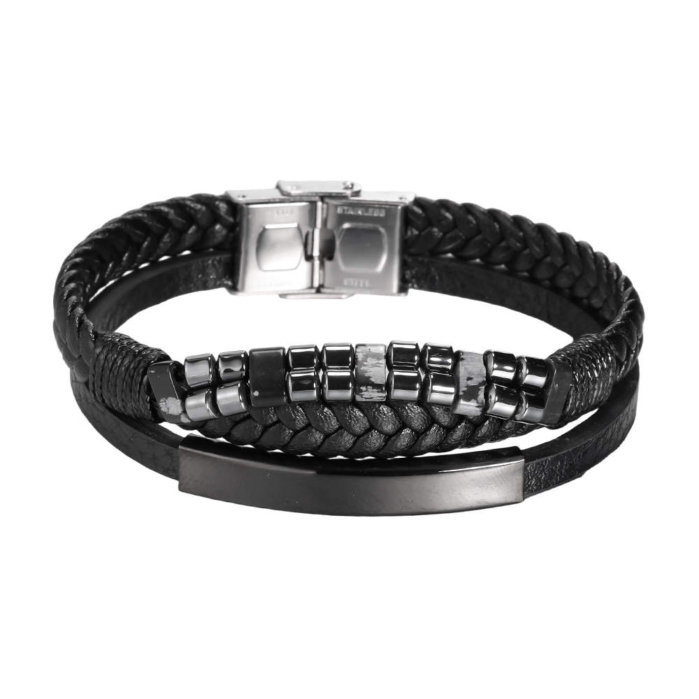  Stainless steel bracelet, PU braid, multi-layered 