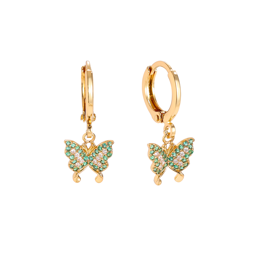 24mm Green Diamond Butterfly Gold Plated Earrings    