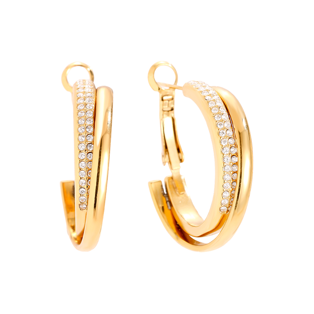 3cm Fine Diamond Hoop Stainless Steel Earrings      