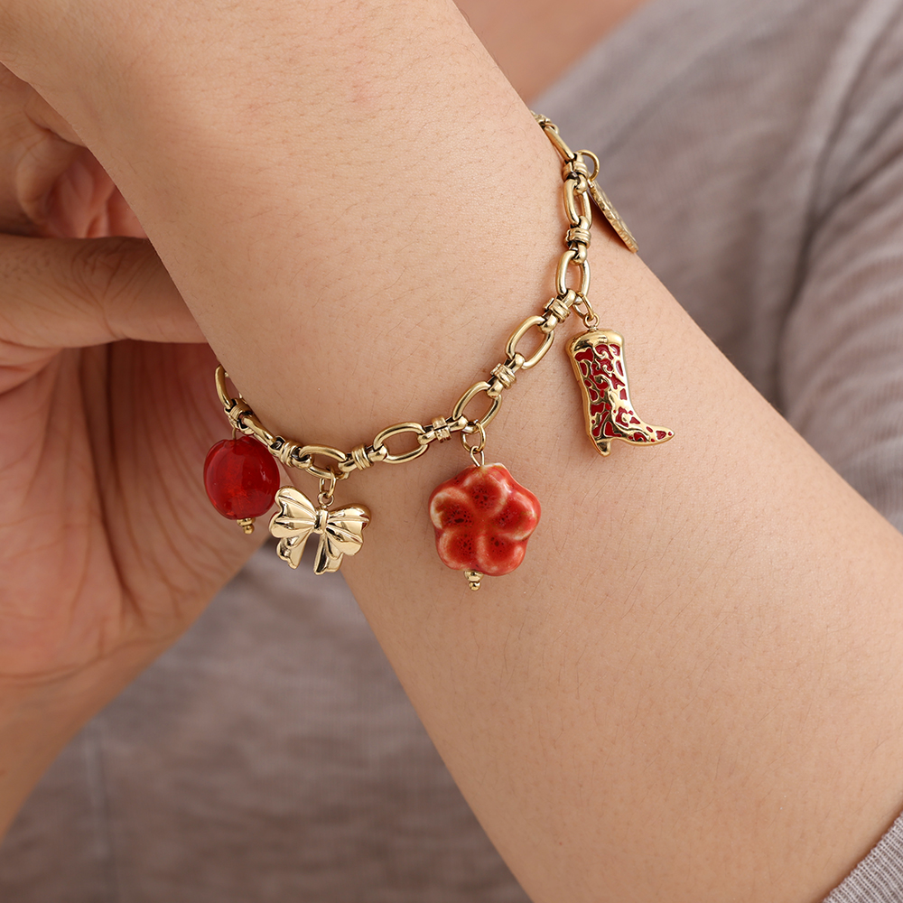Stainless steel bracelet 17cm Red Charms 2.0