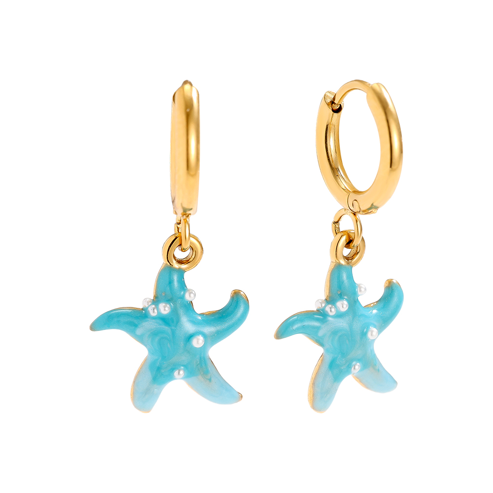 1.4*2.8cm light blue starfish stainless steel earrings   
