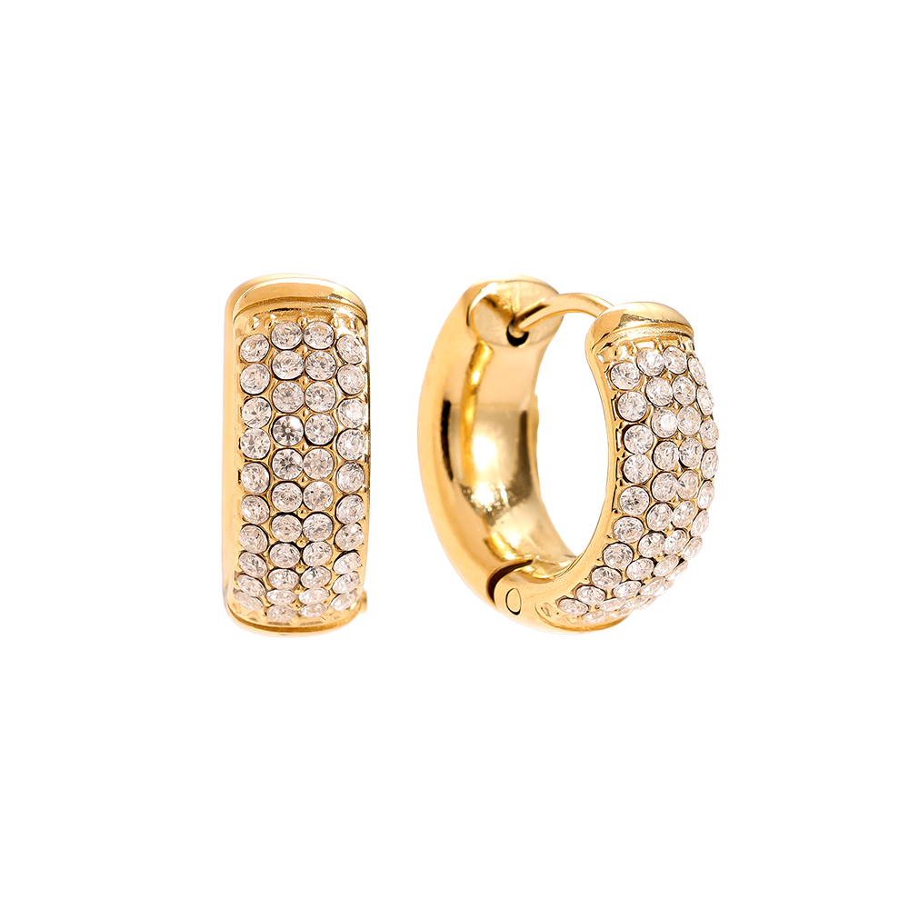 1.0cm 4 Lines Diamond Stainless Steel Earrings