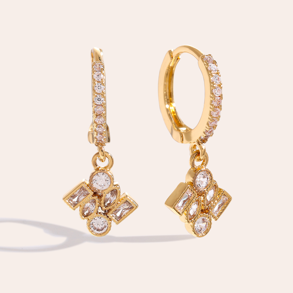 2.5cm Combined Cubes Diamond Gold-plated Earrings