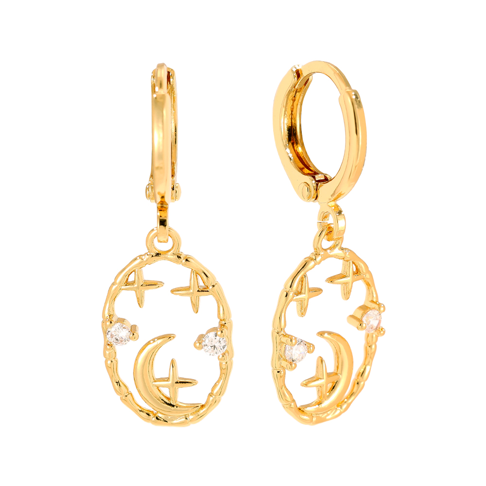 3cm Moon And Star Story Gold-plated Earrings      