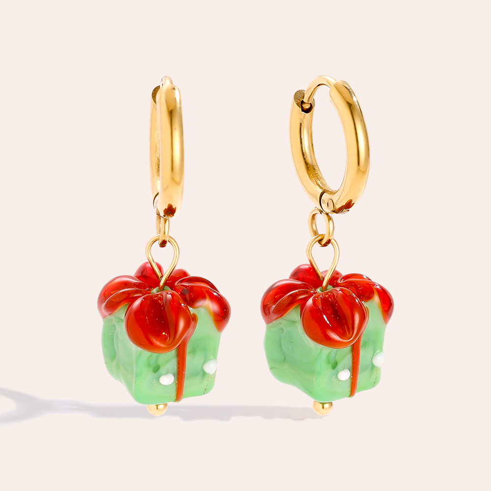 1.2*2.6cm Xmas Green Gift Stainless Steel Earrings  1.2*2.6cm Xmas Green Gift Stainless Steel Earrings