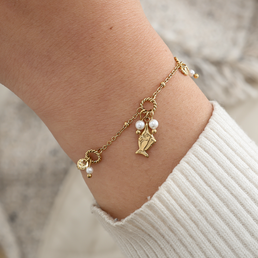 17cm Pearl Fish stainless steel bracelet