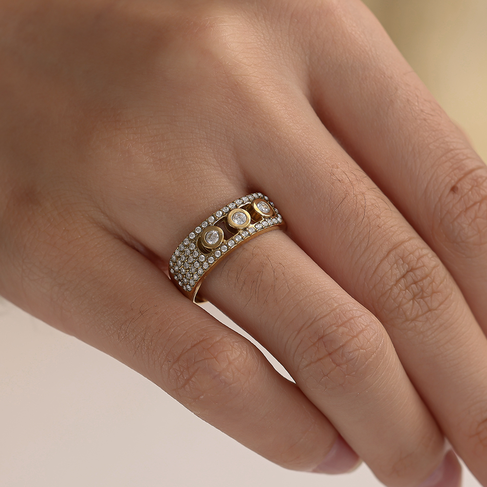 Shining Three Diamonds stainless steel ring    