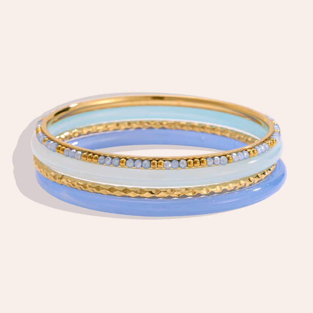 6.5cm wide 4-piece acrylic stainless steel bangle set 