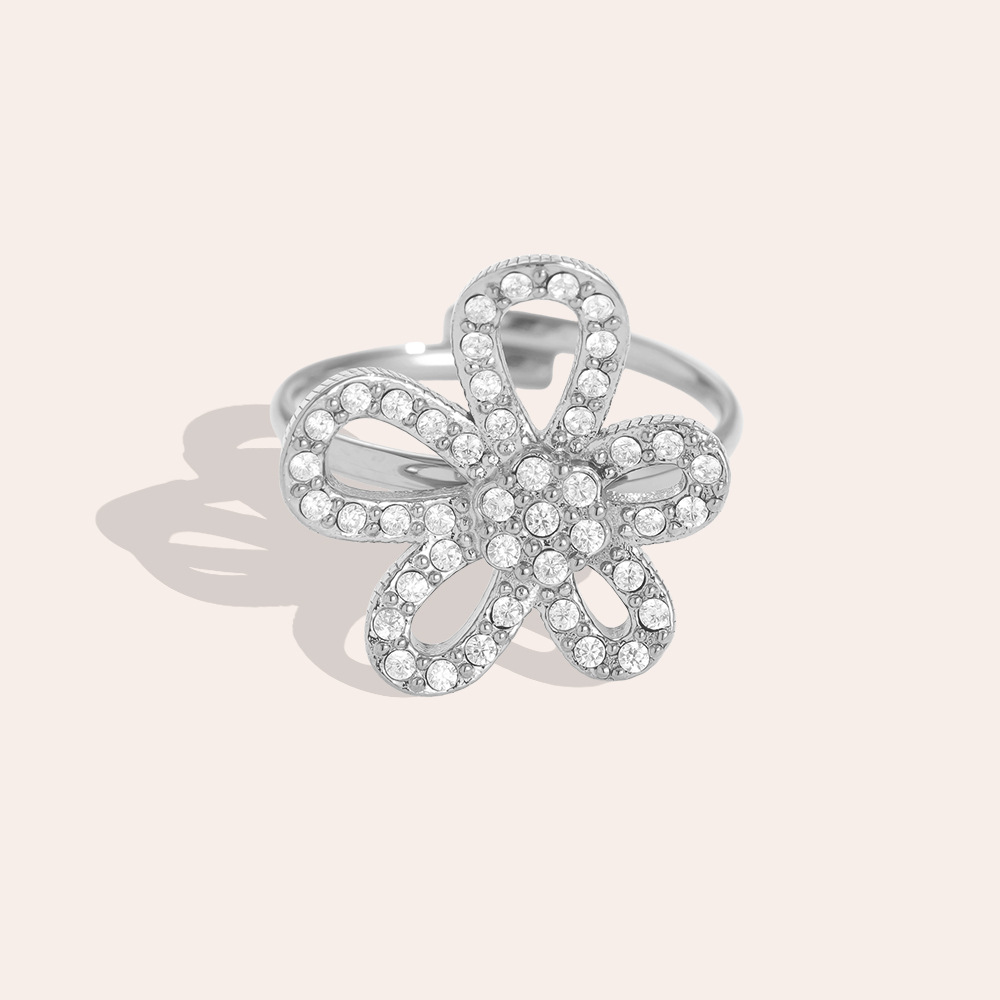 Pretty Diamond Flower Stainless Steel Ring    