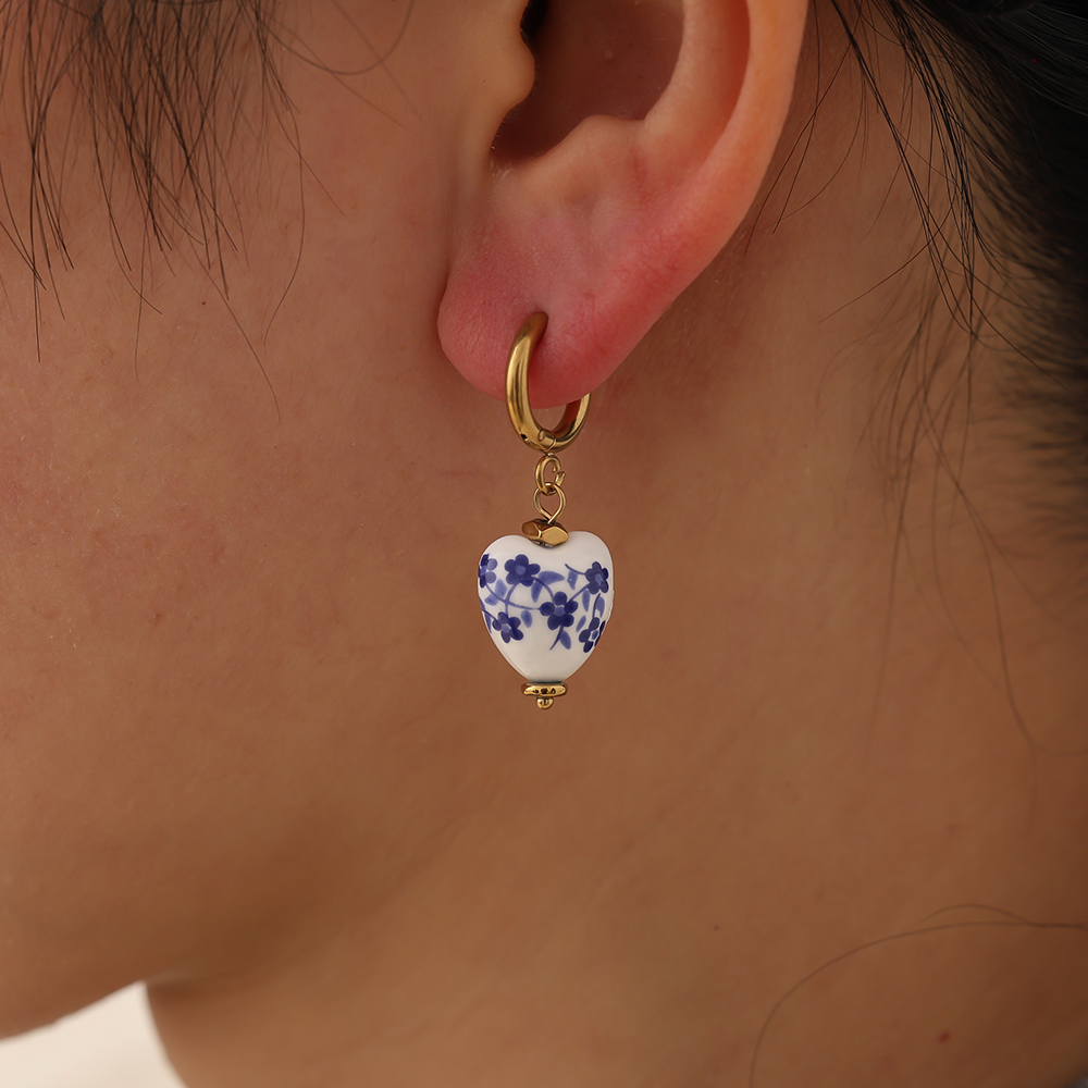 1.2*3.2cm heart ceramic stainless steel earrings   